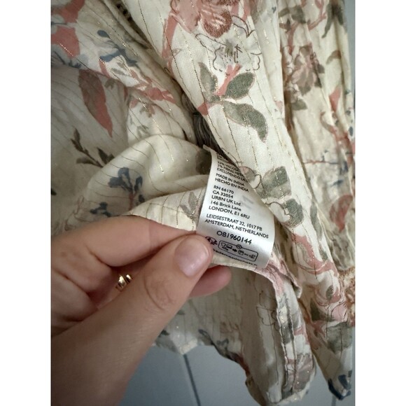 Anthropologie Top XXS Long Sleeve Smocked Lurex Bohemian Cream Pink Boho - Picture 6 of 8